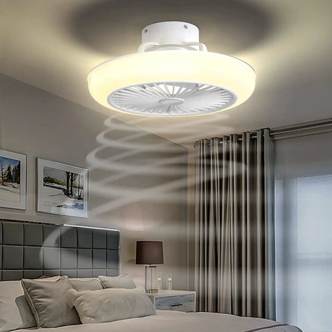 Dope Modern Ceiling Fan With Lights And Remote Control Round LED Fixture With Acrylic Lampshade in bedroom, 35W motor