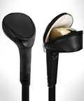 Aerodynamic Titanium Golf Driver For Men Featuring Slotted Carbon Shaft And Rear Mass Weighting with protective black cover.