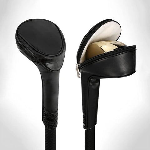 Aerodynamic Titanium Golf Driver For Men Featuring Slotted Carbon Shaft And Rear Mass Weighting with protective black cover.