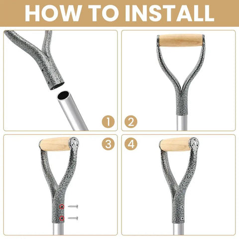Installation steps for D Grip Shovel Handle Replacement With 32mm Inner Diameter Metal Core And Wooden Grip