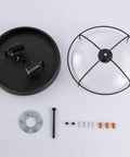 Industrial Black 13 Inch Flush Mount Ceiling Light With Seeded Glass Shade And Metal Cage components laid out