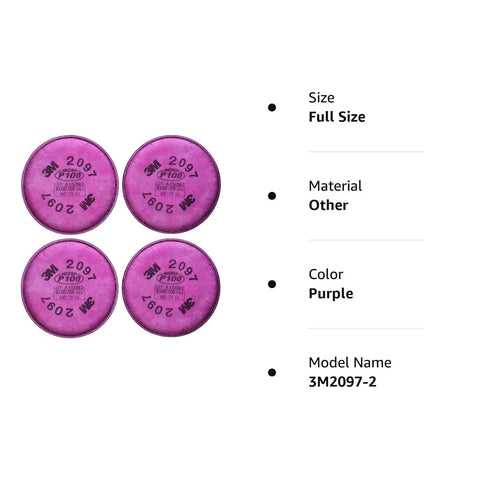 P100 Particulate Filters With Organic Vapor Relief, 2 Pairs (4 Filters), NIOSH Approved, purple, size full, model 3M2097-2