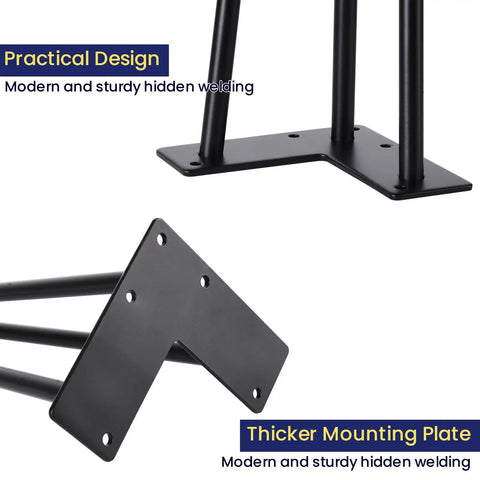 Close-up of mounting plate on 30 Inch Hairpin Table Legs Half Inch Diameter Three Rod Steel Black With Rubber Floor Protectors 4 Pack