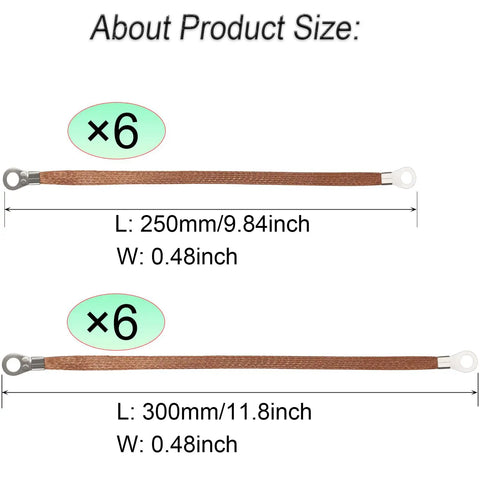 Universal Ground Straps Kit For Cars And Trucks 10 And 12 Inch Braided Copper Ground Wires 12 Piece Set dimensions
