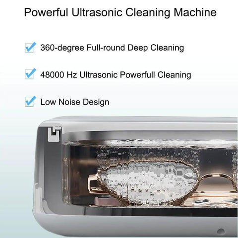 All In One Ultrasonic Glasses And Jewelry Cleaner 640ML 48KHz Powerful Sonic Cleaning Machine showing water and bubbles inside