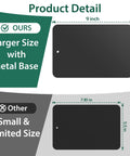 Comparison of magnetic helping hands soldering station bases with larger 9x5.9-inch metal base and smaller 7.8x5.5-inch size
