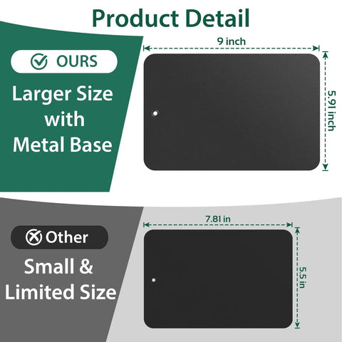 Comparison of magnetic helping hands soldering station bases with larger 9x5.9-inch metal base and smaller 7.8x5.5-inch size