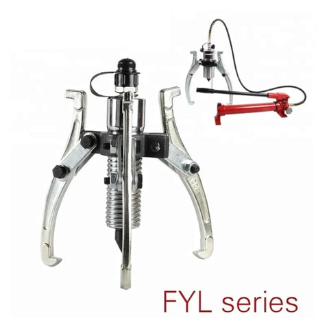 Beefy 20 Ton Hydraulic Wheel And Bearing Puller with dual jaw, metallic finish, and hydraulic drive for easy disassembly tasks.