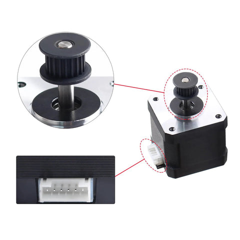 Z-axis NEMA 17 stepper motor with 42x40mm body and 2GT pulley, installed on Creality K1 printer