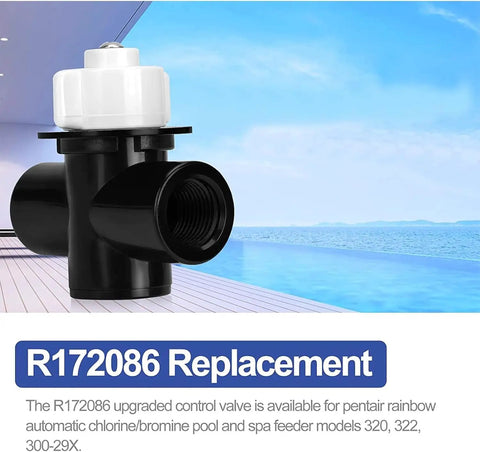 R172086 Half Inch Pool Control Valve For Chlorine Feeders Easy Install Replacement Plug And Play For Pool And Spa Chlorinator Systems Compatible With Rainbow Automatic Feeder Models 320 322 300 29X black plastic threaded valve
