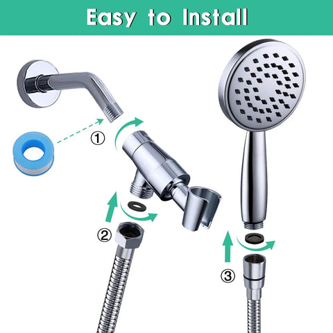 Assembly steps for the Handheld Shower Head With Hose And Holder, Built From Stainless Steel And Brass, High Pressure Spray.