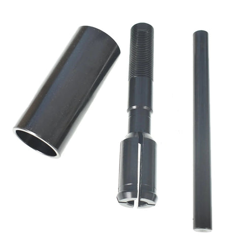 Three-piece black metal inner cam bearing installer puller set with threaded shaft and driver for Twin Cam/Dyna