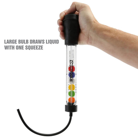 Hand using Professional Ethylene Glycol Antifreeze Tester For Cars And Trucks, Disk Style Readout Of Freezing Point And Proper Water To Coolant Mixture, Easy To Read In Hot Or Cold Engine Conditions