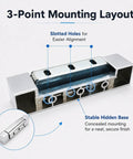 Beefy Industrial Zinc Alloy Freezer Door Hinge Rock Solid Concealed Cover For Walk In Coolers Built Damn Tough showing 3-point mounting layout and slotted holes.