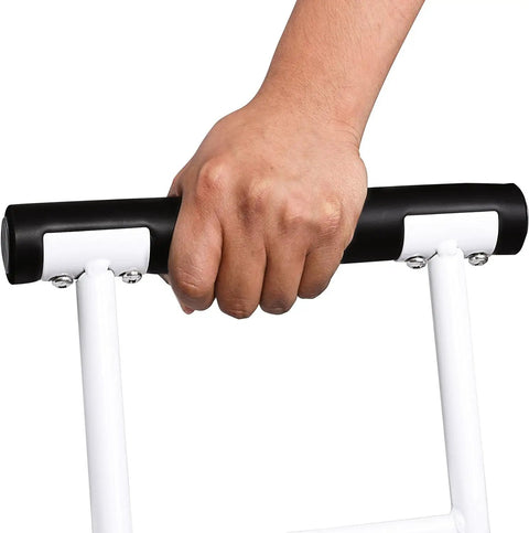 Hand gripping handle of FSA HSA Eligible Sit And Rise Bathroom Safety Frame With Height Adjustable Toilet Rail And Commode Grab Bar.
