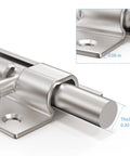Close-up of Heavy Duty Door Slide Latch Lock With 3 Inch Barrel Bolt In Brushed Nickel Finish For Privacy And Security Solid Steel Construction