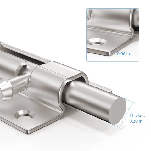 Close-up of Heavy Duty Door Slide Latch Lock With 3 Inch Barrel Bolt In Brushed Nickel Finish For Privacy And Security Solid Steel Construction