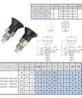 Kickass Indexing Plunger Pin With Quick Turn Aluminum Knob Self Locking Return Type Thread Locator Built Tough For Daily Grind Machines. Diagram and specifications.