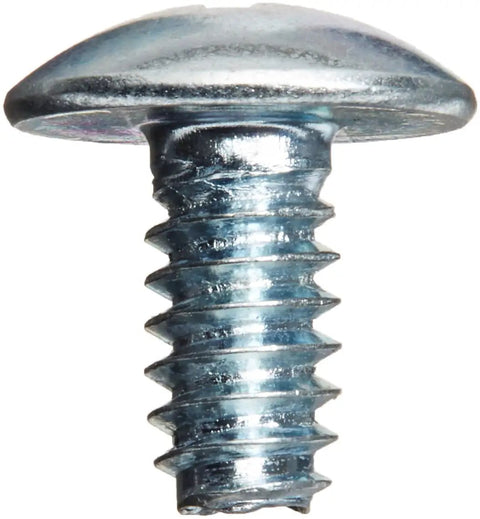 Close-up of Built Tough Metal Thread Rolling Screw Zinc Plated For Metal Projects, truss head with Phillips drive, 10-24 thread, 3/8 inch length.