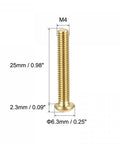 Heavy Duty Brass Machine Screws M4 X 25 Mm Phillips Pan Head Fastener Bolts shown with dimensions on a white background.