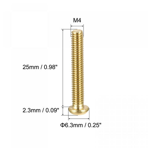 Heavy Duty Brass Machine Screws M4 X 25 Mm Phillips Pan Head Fastener Bolts shown with dimensions on a white background.
