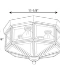 Line drawing of 4 Light Beveled Glass Close To Ceiling Indoor Light Fixture In Antique Bronze With Clear Geometric Panels Model P5789 20