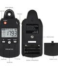 Full Spectrum PAR Meter With Pro Grade High Precision PPFD Tester For Indoor And Outdoor Plant Growth 400 To 700 Nanometers Light Range Lux Readings For Photosynthesis Results, front and back view with battery cover