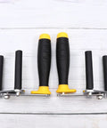 Heavy Duty Sheetrock Carrier Tool For Drywall Lifting And Tile Handling With Adjustable Angled Grip Handle, black and yellow grips