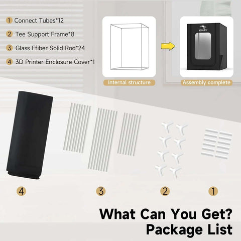 Package list for Big Ol 3D Printer Enclosure With Stable Temperature Fireproof And Dustproof Protective Cover 480x600x720mm