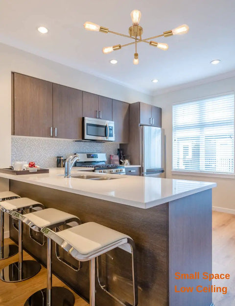 Modern Sputnik Ceiling Light Fixture With Gold Finish For Bedroom Kitchen Dining And Living Room in stylish kitchen.