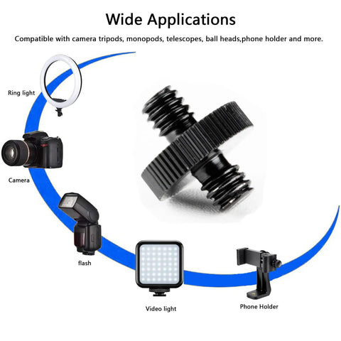 Rock Solid Two Pack Aluminum Quarter Inch Male To Male Threaded Adapter For Camera Cage Rig And Studio Light Stand Hardware, close-up view.