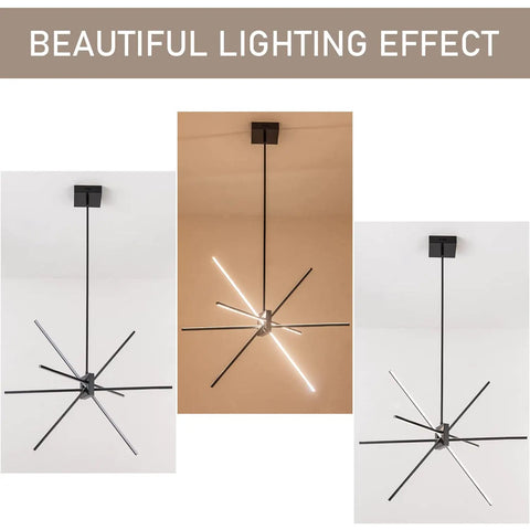 Totally Lit Modern Black LED Chandelier Pendant Light With 8 Light Fixtures display and lighting effect