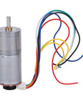 GA25-370 DC gear motor with speed encoder, side view, stainless steel housing, 12V 300RPM