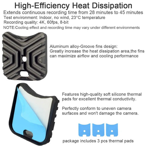 Aluminum Heatsink For DJI Osmo Nano Camera Cooler With Thermal Pad And Groove Fin Design Microphone And Indicator Light Holes Reserved High Efficiency Heat Dissipation Plate with 3 thermal pads