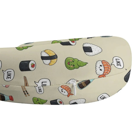 Women's Travel Neck Pillow Memory Foam U Shaped with cute sushi pattern on soft polyester cover