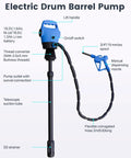 Heavy Duty Electric Drum Pump For DEF And Diesel, Plug And Play Dual Power With 120V AC 12V DC, 5 GPM Flow Rate, visible components.