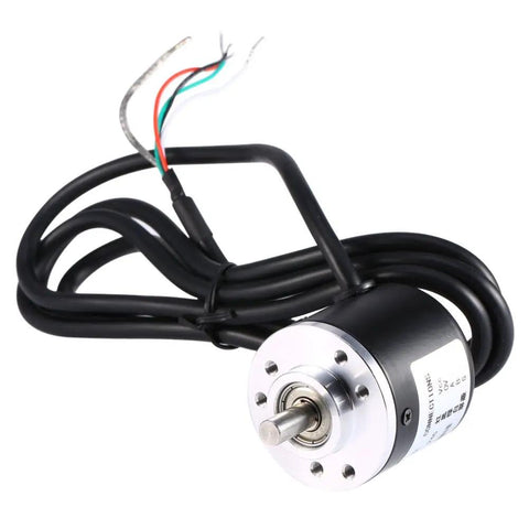Close-up of Incremental Rotary Encoder 600P/R 2-Phase Magnetic With AB Output Wide 5V To 24V Power Range 6mm Shaft 1.5m Cable.