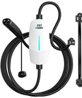 Straight Up Level 1 And Level 2 EV Charger with 25 foot heavy duty cable and dual voltage connector for electric vehicles.