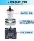 2 Pack 22mm 2 Position Maintained Selector Switch 1NO 10A 440V Latching Rotary Switch With Metal Head For Industrial Control Panels And Machine Control Push Button Style HB2 BD21, exploded view
