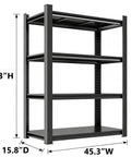 Garage Shelves 4 Tier Metal Storage Rack In Black 63 Inch High By 45 Inch Wide By 16 Inch Deep Heavy Duty Shelving side view
