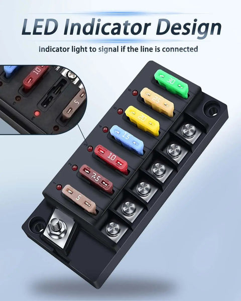 12V Six Circuit Waterproof Marine Fuse Panel With LED Indicator Damp Proof Cover And ATO Blade Fuse Block for vehicles