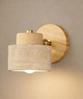 IPEDWO Yellow Travertine Wall Sconce with Natural Wood,4.7" Single Sconce showcasing beige travertine shade and wooden backplate.