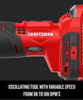 Detail of Craftsman Cordless Oscillating Tool V20 System Tool Only With Variable Speed 8K To 18K OPM handle