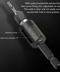 Heavy Duty 4 Flute Step Drill Bit Set With M2 HSS Tapered Guide For Precision Punching And Drilling Woodworking Projects Plus Depth Control Stop Kit For #10 Screws And 82 Degree Countersinks On Sheet Metal, adjustable depth scale