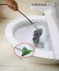 Ultra Slim 79 Inch Drain Snake Tool with Flexible Grabber Claw removing clog from toilet, quick hair debris removal demonstration