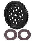 Beefy Steel Spur Gear 48P 87T for ECX 2WD RC car upgrades, front view with washers, heavy duty, black steel finish, big torque