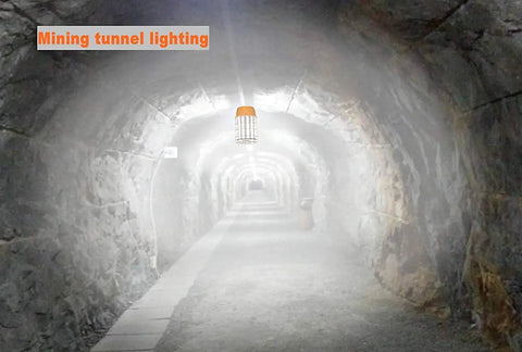 250W LED Temporary Work Light For Indoor Mine And Job Sites illuminating tunnel, portable hanging light with stainless steel shield.