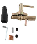Top Notch Welding Ground Clamp With Robust Brass And Iron Build For Serious Pros Reaching Strong 800 Amp Capacity. Components include brass clamp, rubber insulator, screws.