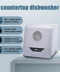 Portable Countertop Dishwasher For Busy Households Featuring Four Cycle Settings And Turbo Hot Air Dryer Holds Up To Twenty Pieces With Zero Hassle Quick Cleanup on a sleek countertop.