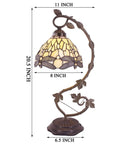 Amber Tiffany Style Dragonfly Table Lamp With Stained Glass Shade And Metal Leaf Base, height 20.5 inches, diameter 6.5 inches
